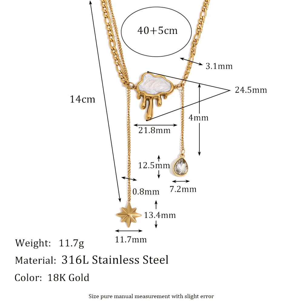 MamacitaSlay Exclusive 18K Gold Plated Stainless Steel Cloud Tassel Star Necklace Waterproof Jewelry Women's Collarbone Chain