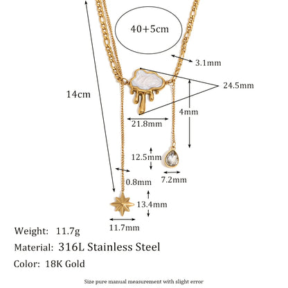 MamacitaSlay Exclusive 18K Gold Plated Stainless Steel Cloud Tassel Star Necklace Waterproof Jewelry Women's Collarbone Chain