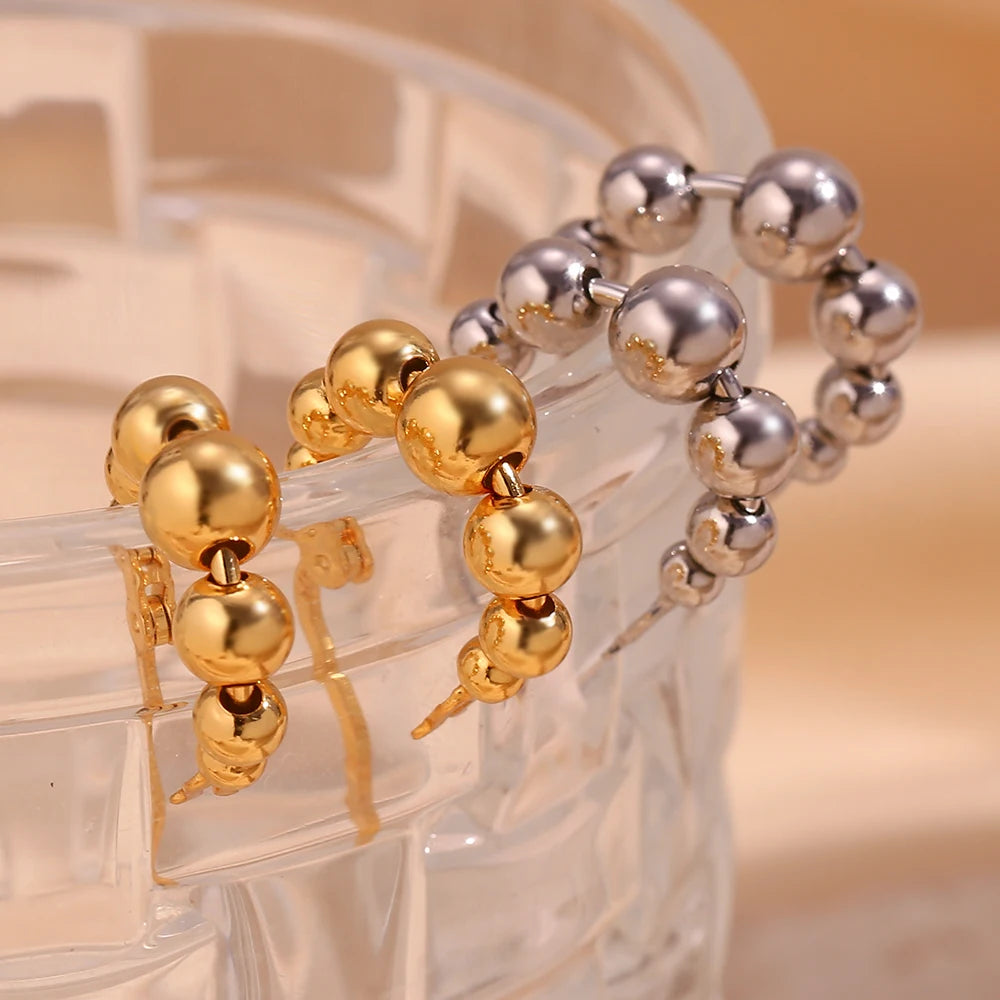 MamacitaSlay Unique Gradient Sized Beads Stainless Steel Earrings Party Waterproof Jewelry Women's Charm Statement Earrings Gift