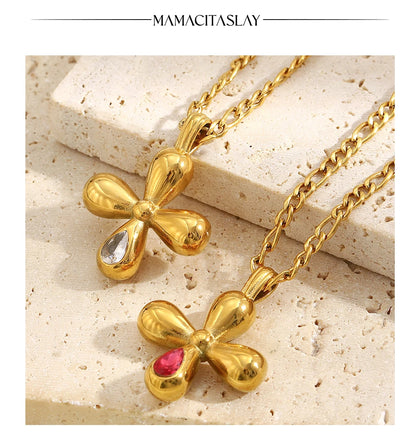 MamacitaSlay 316L Stainless Steel Heart Cross Zircon Earrings Necklace 18K Gold Plated Waterproof Jewelry Set Women's Gifts