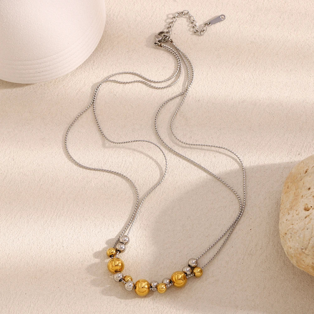 MamacitaSlay Stainless Steel Double Color Steel Ball Pendant Necklace Party Waterproof Jewelry Women's Charming Neck Jewelry
