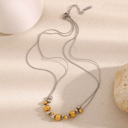 MamacitaSlay Stainless Steel Double Color Steel Ball Pendant Necklace Party Waterproof Jewelry Women's Charming Neck Jewelry