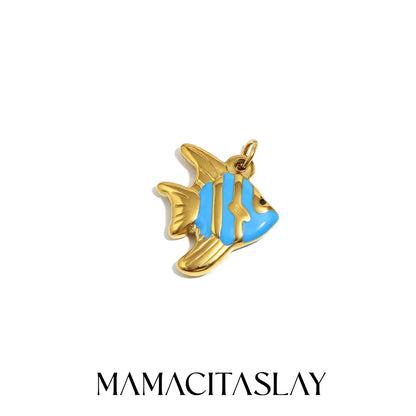 MamacitaSlay 316L Stainless Steel Enamel Ocean Style Fish Charms Earrings Necklace Bracelet DIY Pendant Women's Handmade Gift