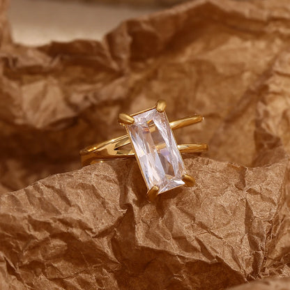MamacitaSlay Minimalist Double-Layer Rectangle Zircon Left And Right Asymmetrical Women's rings stainless steel women's jewelry