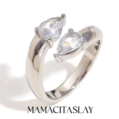 MamacitaSlay 316L Stainless Steel Double Zircon Serpentine Opening Ring Waterproof 18K Gold Plated Jewelry Women's Elegant Gift