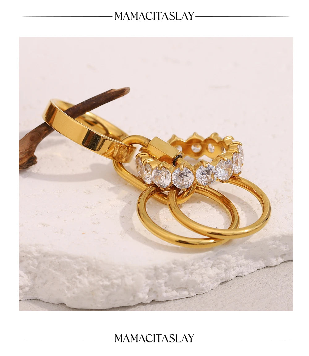 MamacitaSlay Creative 316L Stainless Steel Zircon Multilayer Ring Party Waterproof Jewelry Women's Charm Ring High Quality Gift