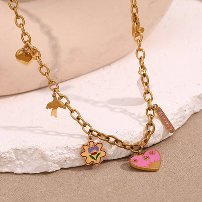 MamacitaSlay 316L Stainless Steel Baroque Pearl Enamel Heart Necklace 18K Gold Plated Waterproof Hawaiian Jewelry For Women Gift