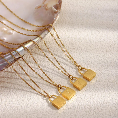 MamacitaSlay 316L Stainless Steel Ancient Letters Engaged Lock Pendant Necklace 18K Gold Plated Waterproof Neck Jewelry Gift