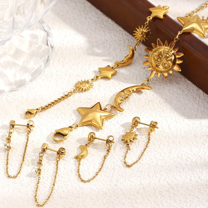 MamacitaSlay 316L Stainless Steel Sun Moon Star Bracelet Earrings Waterproof 18K Gold Plated Jewelry Creative Accessories Gift