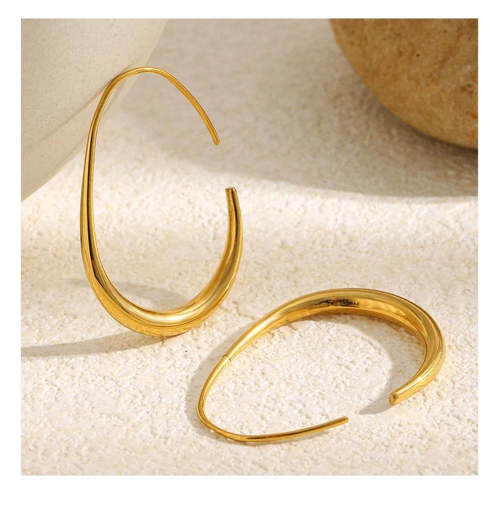 MamacitaSlay 316L Stainless Steel Pear Shape Hollow Out Hoop Earrings 18K Gold Plated Waterproof Jewelry Women's Unique Earrings