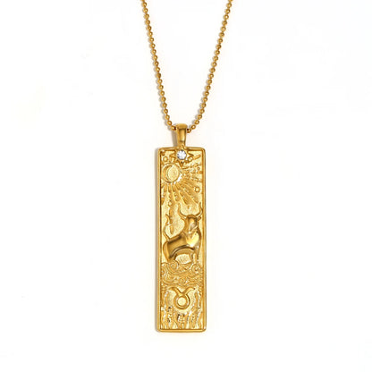 MamacitaSlay 316L Stainless Steel Zodiac Sign Rectangle Pendant Necklace 18K Gold Plated Waterproof Jewelry For Women Daily Wear