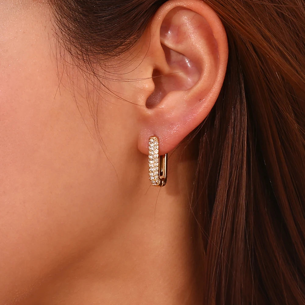MamacitaSlay 316L Stainless Steel Zircon U Shaped Hoop Earrings 18K Gold Plated Waterproof Minimalist Jewelry For Women Gift