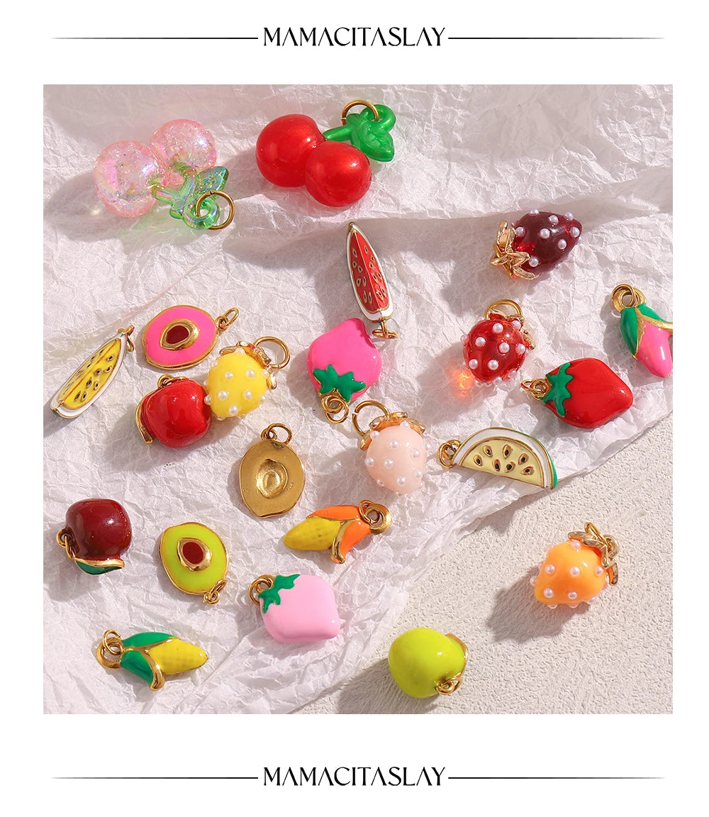 MamacitaSlay Stainless Steel Resin Tropical Fruit Charms Earrings Necklace Bracelet DIY Accessories Women's Waterproof Pendant