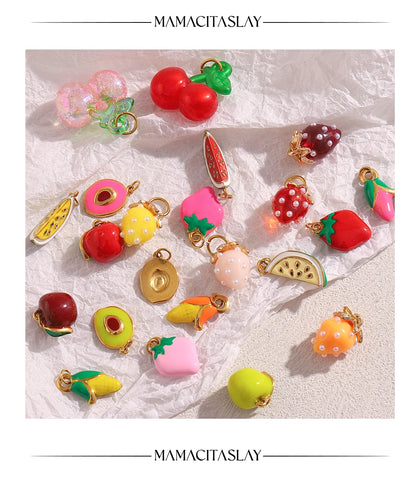 MamacitaSlay Stainless Steel Resin Tropical Fruit Charms Earrings Necklace Bracelet DIY Accessories Women's Waterproof Pendant
