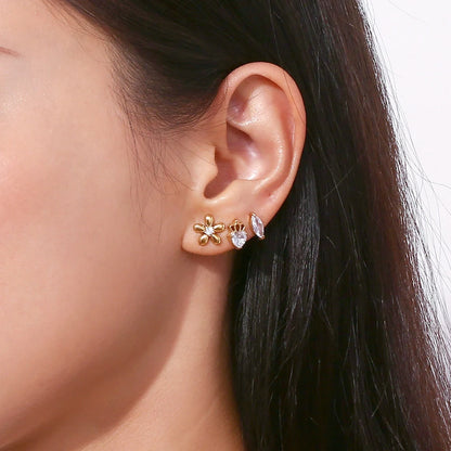 MamacitaSlay Delicate Zircon Flower Crown Horse Eye Stainless Steel Earrings Mini 18K Gold Plated Stud Earrings Fashion Jewelry