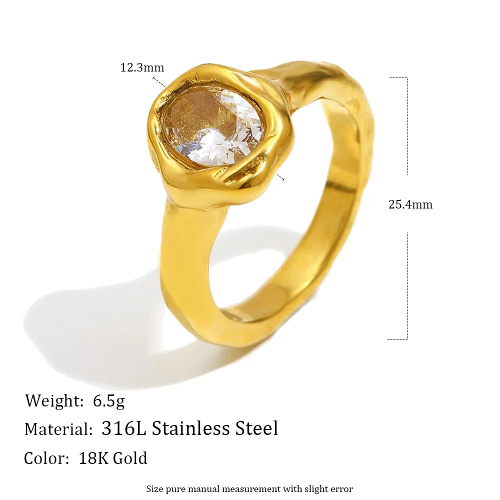 MamacitaSlay 316L Stainless Steel Zircon Irregular Ring 18K Gold Plated Waterproof Jewelry Women's Classic Ring High Quality