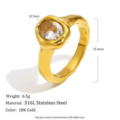 MamacitaSlay 316L Stainless Steel Zircon Irregular Ring 18K Gold Plated Waterproof Jewelry Women's Classic Ring High Quality
