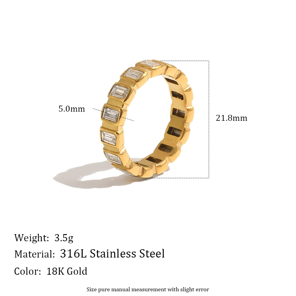 MamacitaSlay 316L Stainless Steel Heart Square Zircon Ring 18K Gold Plated Waterproof Stackable Statement Jewelry For Women Gift