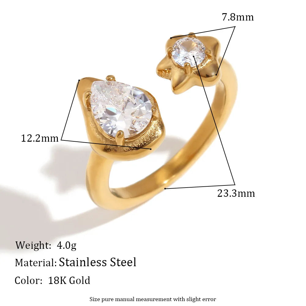 MamacitaSlay 316L Stainless Steel Double Zircon Serpentine Opening Ring Waterproof 18K Gold Plated Jewelry Women's Elegant Gift