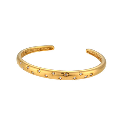 18K Gold Plated Deliacte Luxury Colorful Zircon Shiny Stars Cuff Bangles High Quality Waterproof Jewelry Bracelets for Women