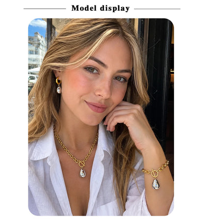 MamacitaSlay 316L Stainless Steel Irregular Pendant Necklace Bracelet Earring Set For Women's Charm Waterproof Jewelry Set Gift