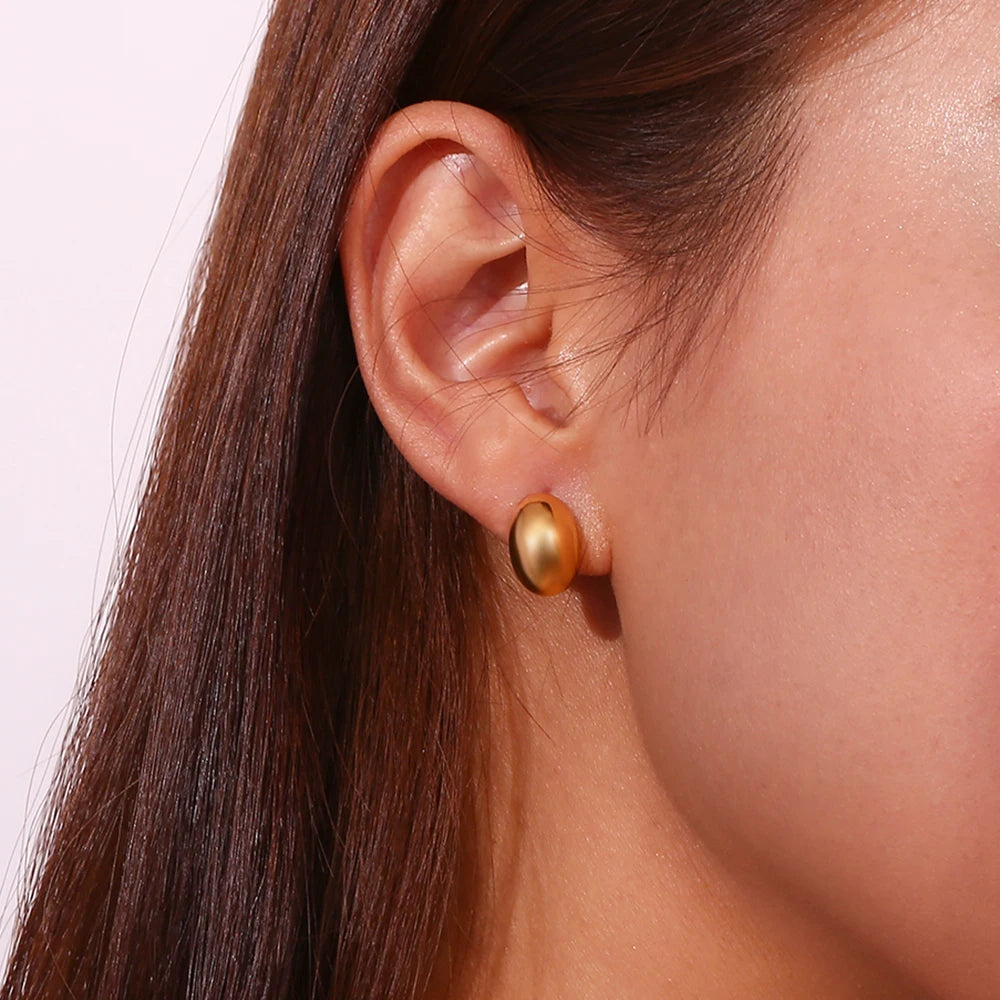 MamacitaSlay 316L Stainless Steel Puffy Bean Stud Earrings 18K Gold Plated Waterproof Jewelry For Women Minimalist Daily Wear
