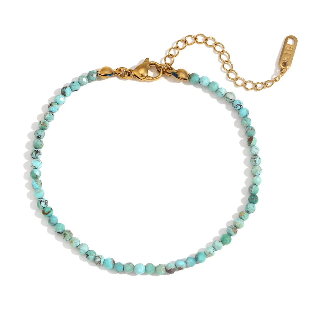MamacitaSlay Summer 3mm natural stone amazonite Turquoise Jade Larimar Bracelet on the leg Waterproof Anklets jewellery women