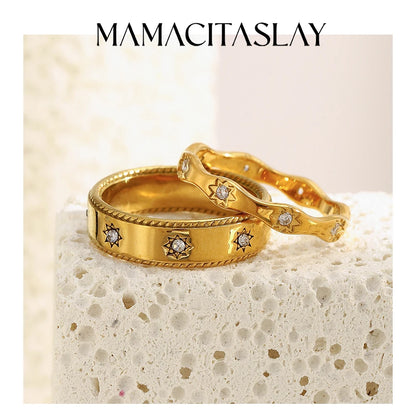 MamacitaSlay 316L Stainless Steel Zircon Star Ring 18K Gold Plated Waterproof Jewelry Women's Classic Ring High Quality Gift
