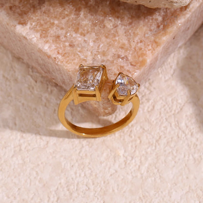 MamacitaSlay 316L Stainless Steel Zircon Asymmetric Adjustable Ring 18K Gold Plated Waterproof Jewelry For Women Trendy Ring