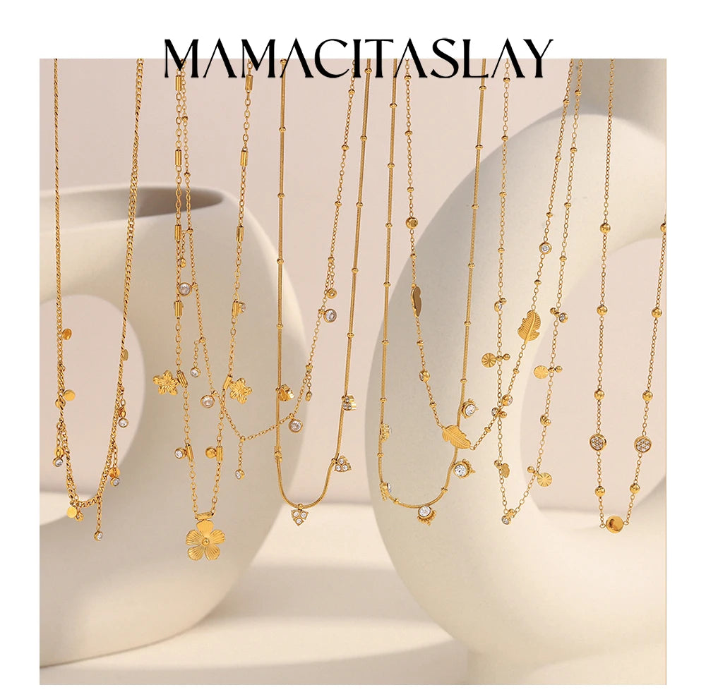 MamacitaSlay 316L Stainless Steel Zircon Flower Stackable Necklace Party Waterproof Neck Jewelry Women's Elegant Necklace Gift