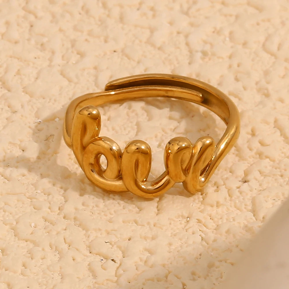 MamacitaSlay meaningful Line English Letters LOVE Ring trendy women's stainless steel jewelry Finger Decoration gift