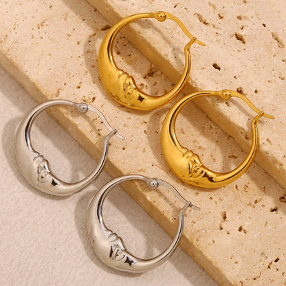 MamacitaSlay 18K Gold Plated Stainless Steel Moon Hoop Earrings Unique Waterproof Jewelry Women's Charm Statement Earrings Gift