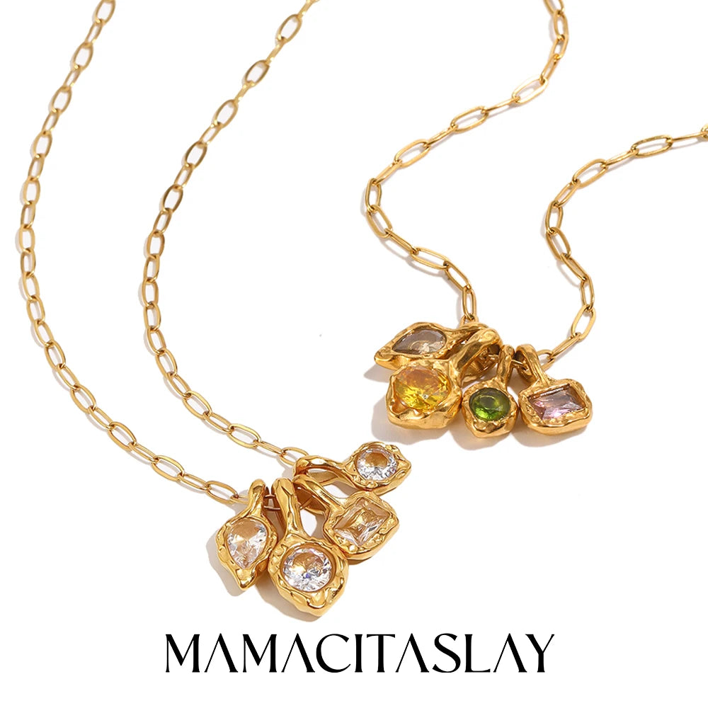 MamacitaSlay 316L Stainless Steel Irregular  Multicolor Zircon Necklace 18K Gold Plated Waterproof Minimalist Jewelry For Women
