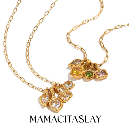 MamacitaSlay 316L Stainless Steel Irregular  Multicolor Zircon Necklace 18K Gold Plated Waterproof Minimalist Jewelry For Women