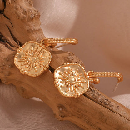 MamacitaSlay 316L Stainless Steel Vintage Sun Medallion Earrings 18K Gold Plated Waterproof Jewelry For Women Trendy Earrings