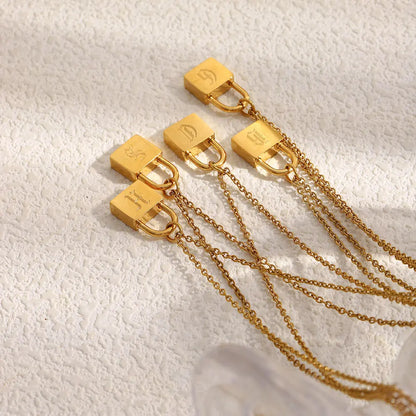MamacitaSlay 316L Stainless Steel Ancient Letters Engaged Lock Pendant Necklace 18K Gold Plated Waterproof Neck Jewelry Gift