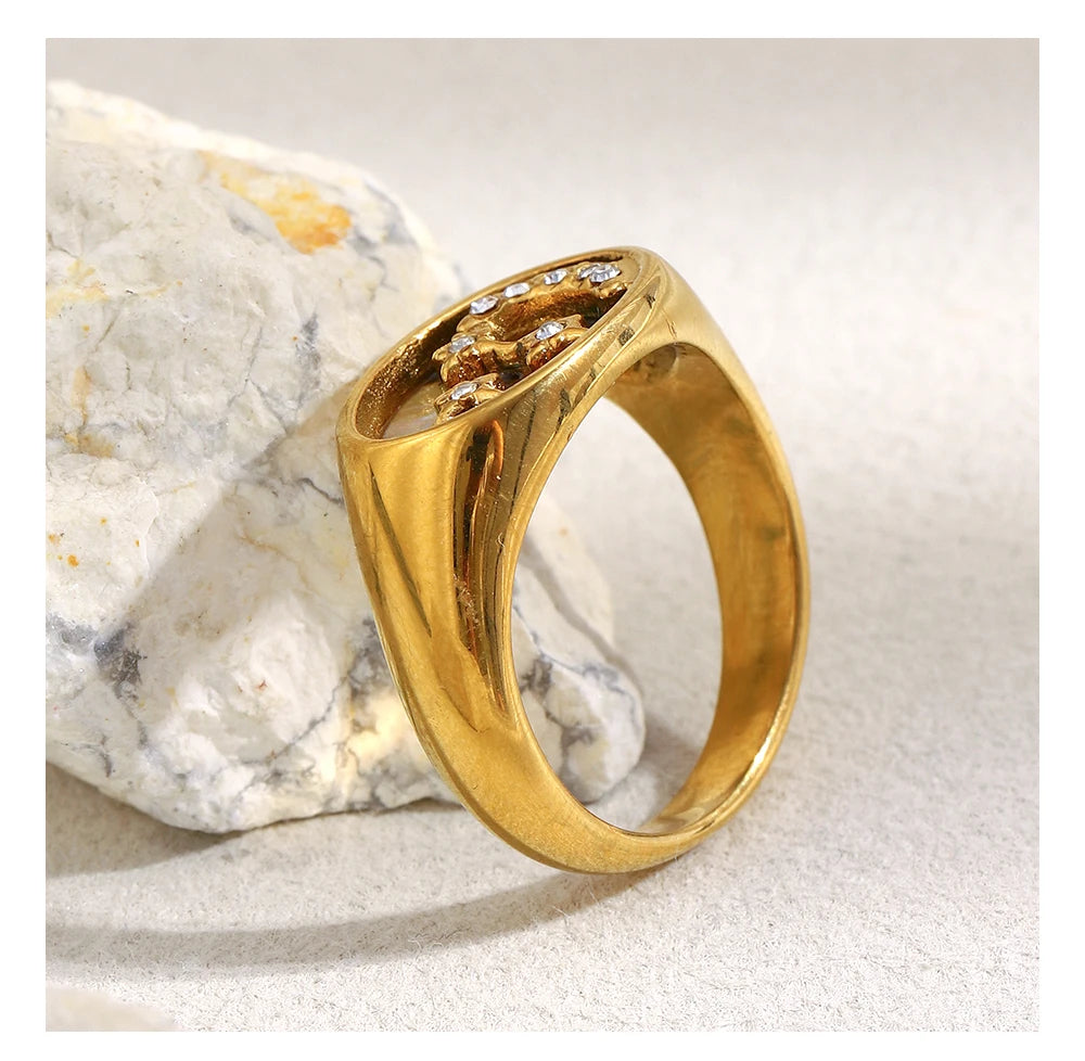 MamacitaSlay 316L Stainless Steel Abalone Shell Star Moon Colorful Ring 18K Gold Plated Waterproof Jewelry Women's Cool Ring