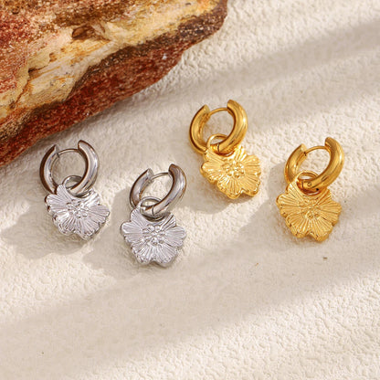 MamacitaSlay 316L Stainless Steel Flower Hoop Earrings 18K Gold Plated Waterproof Jewelry Women's Elegant Statement Earrings