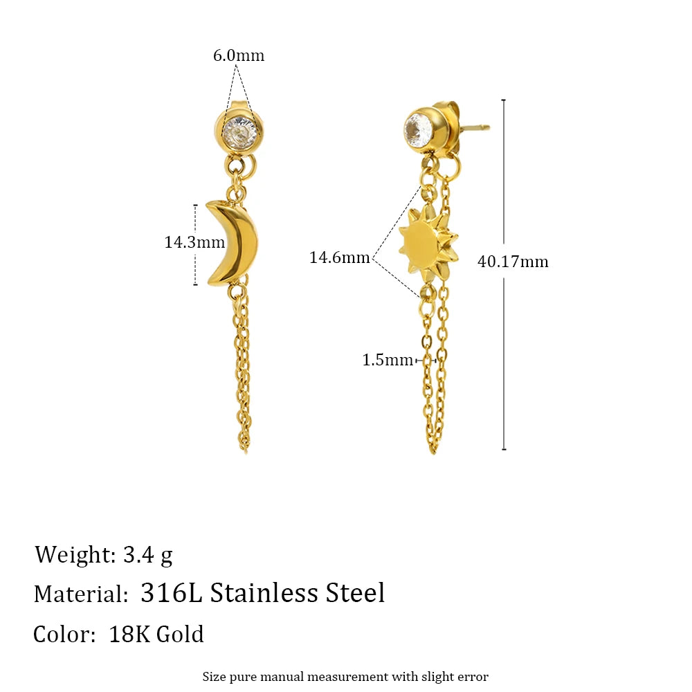MamacitaSlay 316L Stainless Steel Sun Moon Star Bracelet Earrings Waterproof 18K Gold Plated Jewelry Creative Accessories Gift