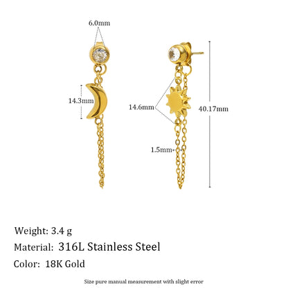 MamacitaSlay 316L Stainless Steel Sun Moon Star Bracelet Earrings Waterproof 18K Gold Plated Jewelry Creative Accessories Gift