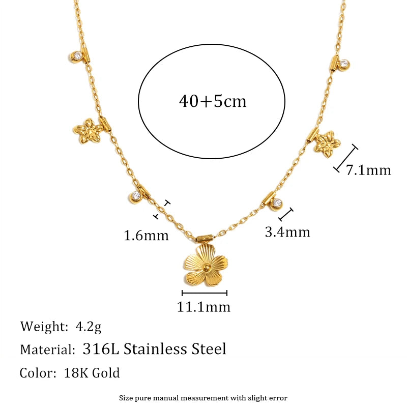 MamacitaSlay 316L Stainless Steel Zircon Flower Stackable Necklace Party Waterproof Neck Jewelry Women's Elegant Necklace Gift