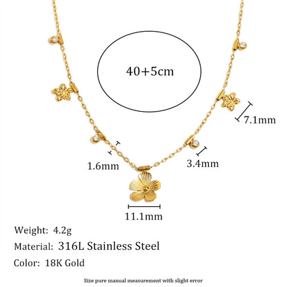 MamacitaSlay 316L Stainless Steel Zircon Flower Stackable Necklace Party Waterproof Neck Jewelry Women's Elegant Necklace Gift