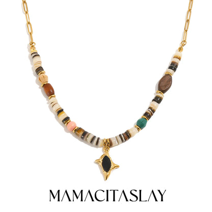 MamacitaSlay 316L Stainless Steel Natural Stone Bead Black Star Necklace 18K Gold Plated Waterproof Jewelry For Women Boho Gifts