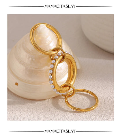 MamacitaSlay Elegant 316L Stainless Steel Pearl Three Layer Ring 18K Gold Plated Waterproof Jewelry Women's Charm Ring Gift 2025
