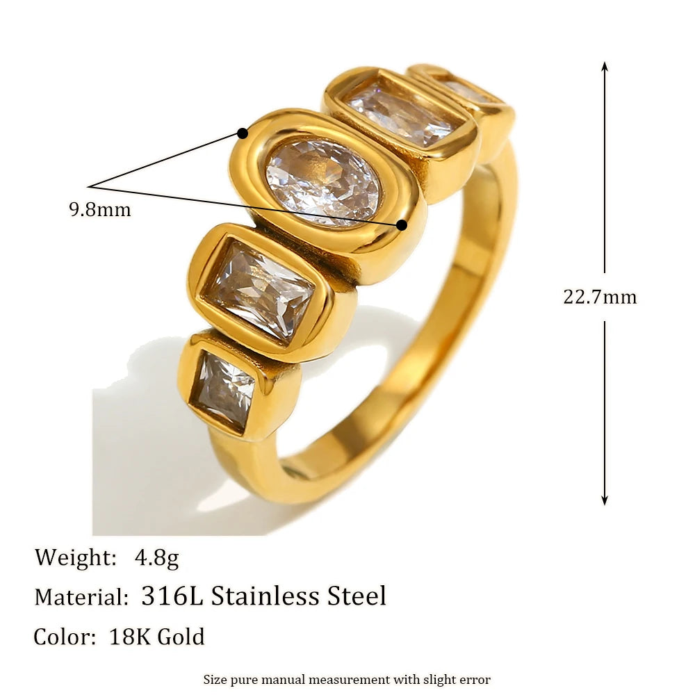 MamacitaSlay Wedding Classic Geometric Zircon rings Luxury Finger Decoration gift trendy women's stainless steel jewelry