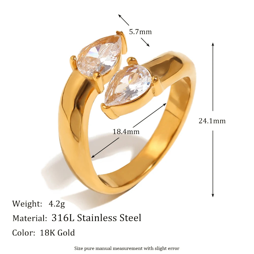 MamacitaSlay 316L Stainless Steel Double Zircon Serpentine Opening Ring Waterproof 18K Gold Plated Jewelry Women's Elegant Gift