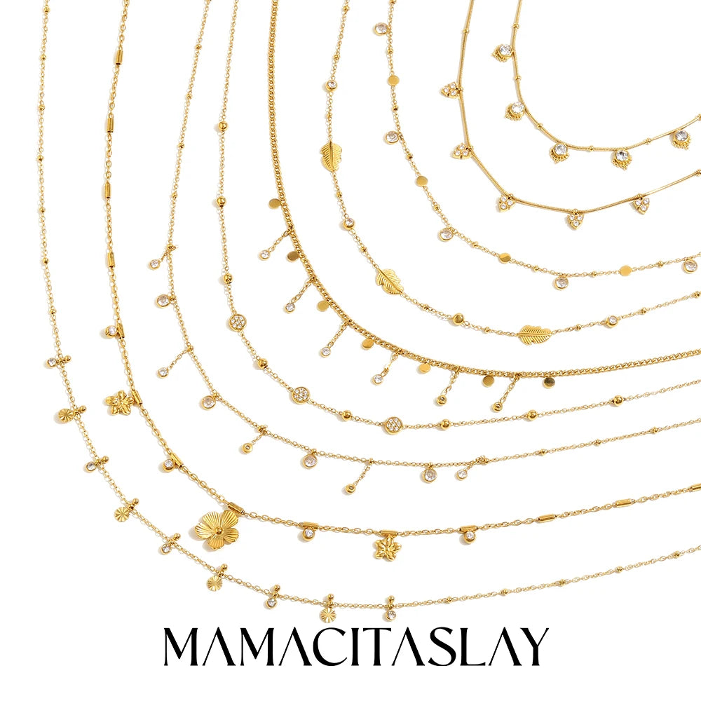 MamacitaSlay 316L Stainless Steel Zircon Flower Stackable Necklace Party Waterproof Neck Jewelry Women's Elegant Necklace Gift
