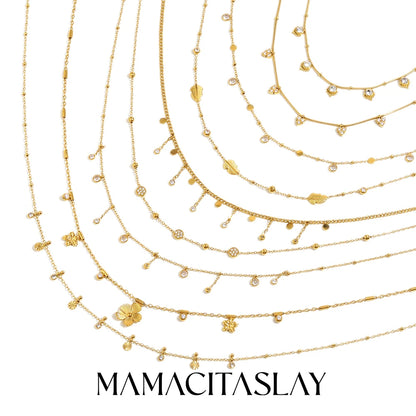 MamacitaSlay 316L Stainless Steel Zircon Flower Stackable Necklace Party Waterproof Neck Jewelry Women's Elegant Necklace Gift