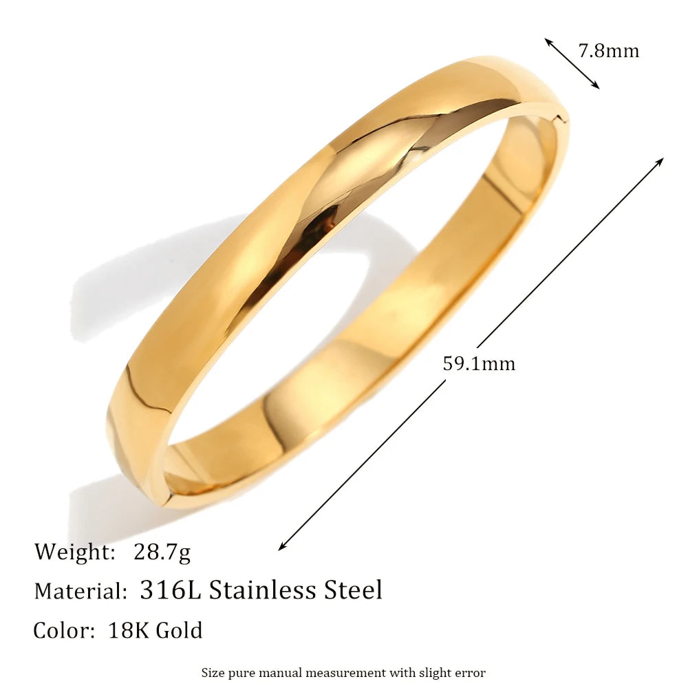 MamacitaSlay 316L Stainless Steel Plain Polished Multiple Sizes Cuff Bangle 18K Gold Plated Waterproof Jewelry For Women  Gift