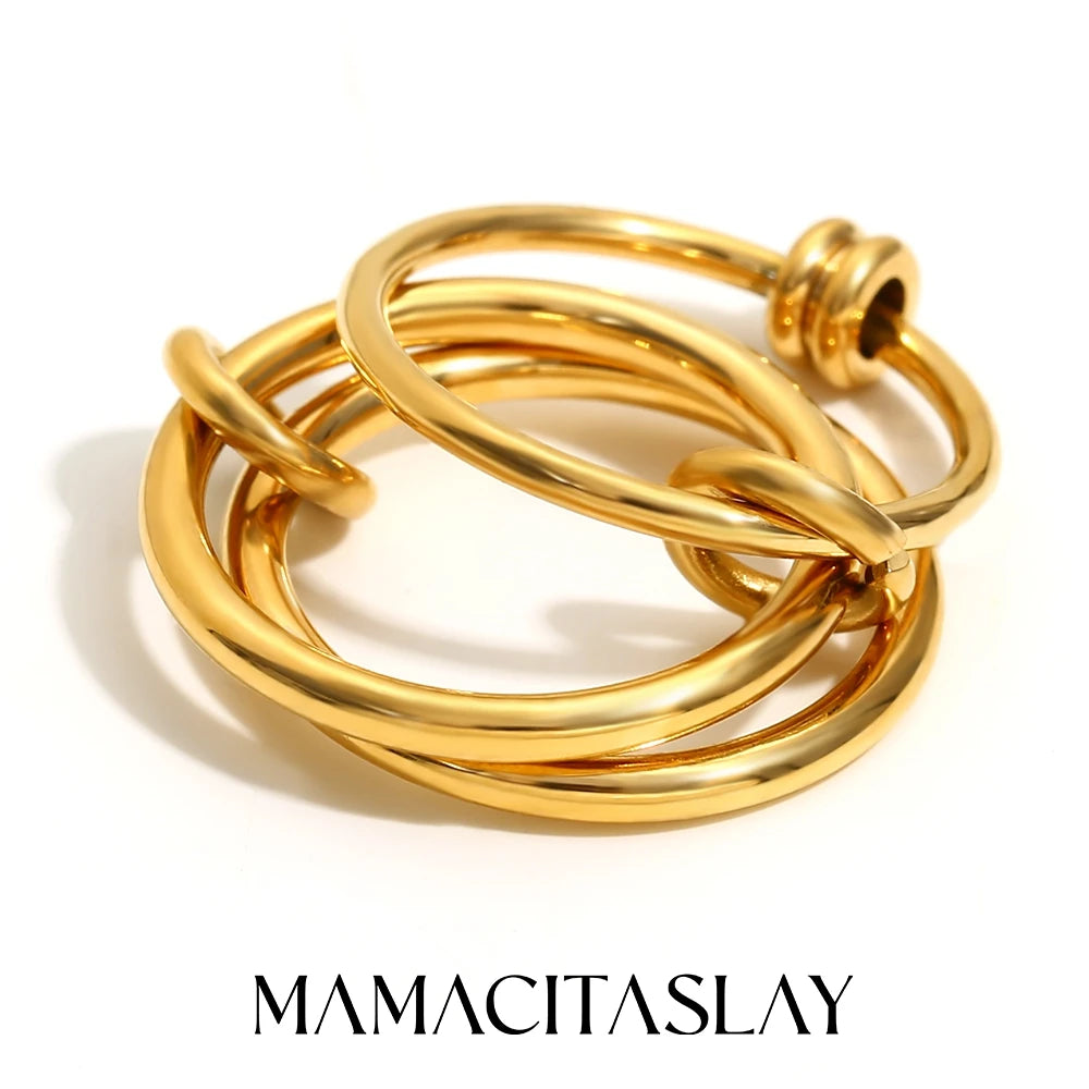 MamacitaSlay Unique Cool Three/Four Fingers Chain Shape Variable Hiphop Rings Stainless Steel Trendy Accessories Women Men Gifts
